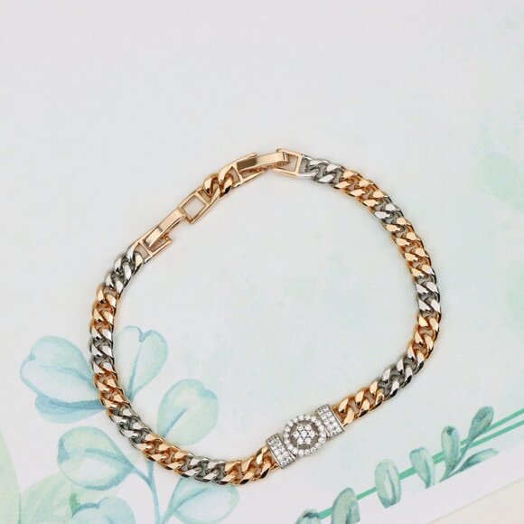 "Elegant Dual-Tone Rose Gold & Silver Bracelet with CZ Centerpiece, XPBL0838 - Picture 2 of 11